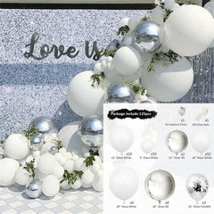 125Pcs White And Silver Balloon Arch Kit - Layoris