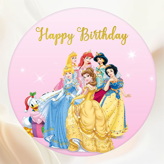 Happy Birthday Pink Princess Round Backdrop - Layoris