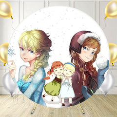 Princess Sisters Cartoon White Circle Birthday Backdrop - Layoris