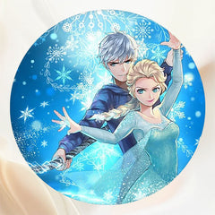 Blue Princess Cartoon Circle Birthday Backdrop - Layoris