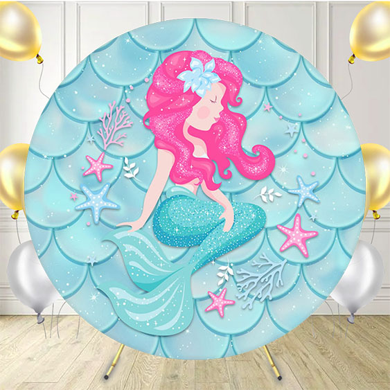 Mermaid Dreamy Round Birthday Backdrop - Layoris