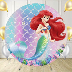 Red Hair Mermaid Birthday Round Backdrop - Layoris