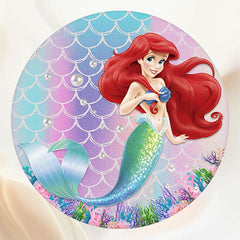 Red Hair Mermaid Birthday Round Backdrop - Layoris