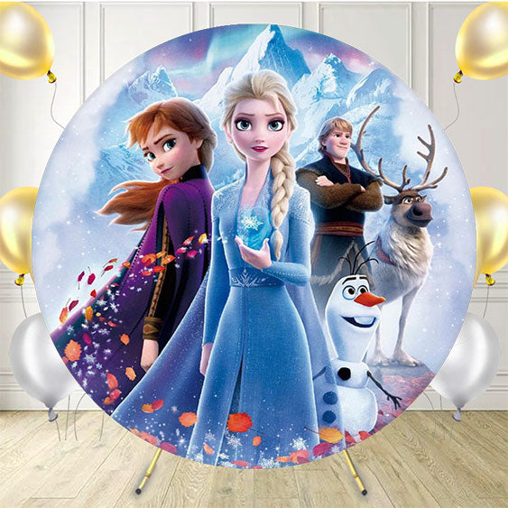 Blue Cartoon Princess Birthday Circular Backdrop - Layoris