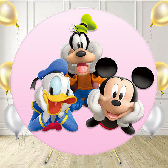 Cute Cartoon Characters Round Birthday Backdrop - Layoris
