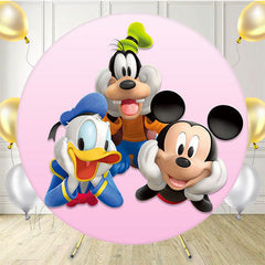 Cute Cartoon Characters Round Birthday Backdrop - Layoris