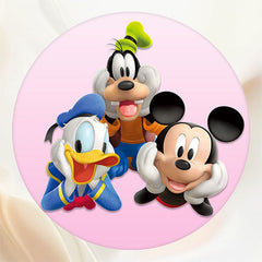 Cute Cartoon Characters Round Birthday Backdrop - Layoris