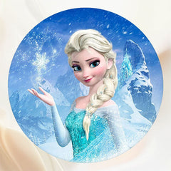 Blue Cartoon Princess Birthday Round Backdrop - Layoris