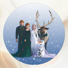 Snow Princess Cartoon Birthday Round Backdrop - Layoris