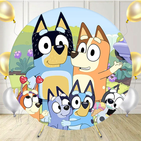Cartoon Dog Family Birthday Circular Backdrop - Layoris