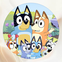 Cartoon Dog Family Birthday Circular Backdrop - Layoris