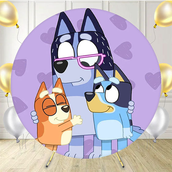 Cartoon Dog Family Birthday Circle Backdrop - Layoris