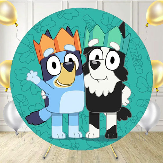 Teal Cartoon Dog Happy Birthday Round Backdrop - Layoris