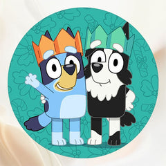 Teal Cartoon Dog Happy Birthday Round Backdrop - Layoris