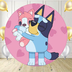 Pink Cartoon Dog Happy Birthday Round Backdrop - Layoris