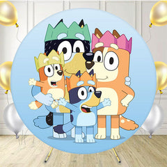 Blue Cartoon Dog Happy Birthday Round Backdrop - Layoris