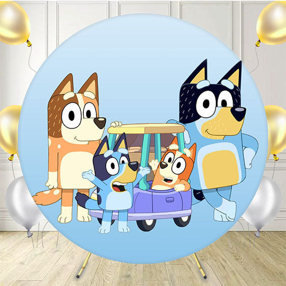 Cute Blue Cartoon Dog Happy Birthday Round Backdrop - Layoris
