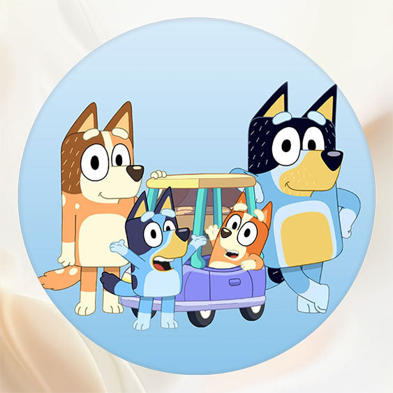Cute Blue Cartoon Dog Happy Birthday Round Backdrop - Layoris