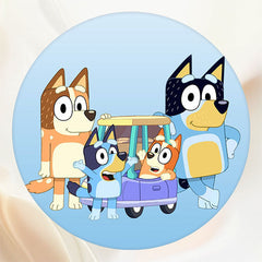 Cute Blue Cartoon Dog Happy Birthday Round Backdrop - Layoris