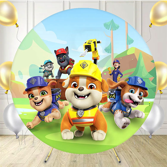 Brave Dog Cartoon Round Birthday Backdrop - Layoris