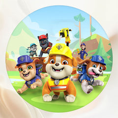 Brave Dog Cartoon Round Birthday Backdrop - Layoris