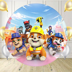 Brave Dog Cartoon Circle Happy Birthday Backdrop - Layoris