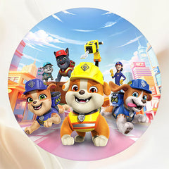 Brave Dog Cartoon Circle Happy Birthday Backdrop - Layoris