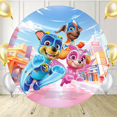 Brave Dog Cartoon Round Birthday Backdrop For Kids - Layoris