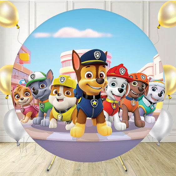 Cute Dog Cartoon Circle Happy Birthday Backdrop - Layoris