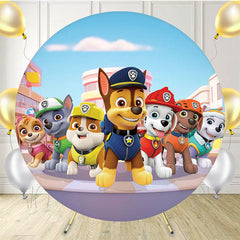 Cute Dog Cartoon Circle Happy Birthday Backdrop - Layoris