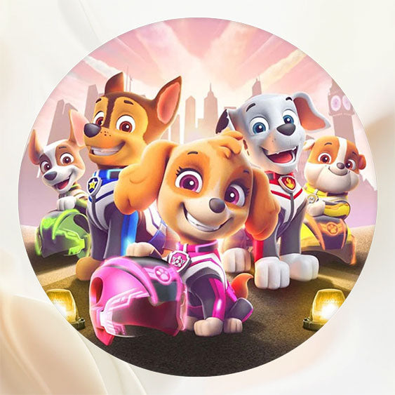 Brave Dog Team Cartoon Round Happy Birthday Backdrop - Layoris
