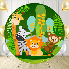 Cartoon Zoo Round Happy Birthday Backdrop - Layoris