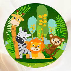 Cartoon Zoo Round Happy Birthday Backdrop - Layoris