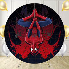 Spider Web Hero Red Round Birthday Backdrop - Layoris