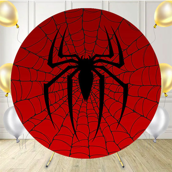Spider Red Birthday Round Backdrop For Party - Layoris