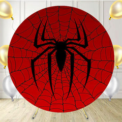 Spider Red Birthday Round Backdrop For Party - Layoris