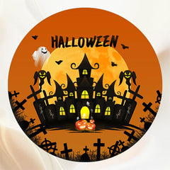 Castle Moon Orange Halloween Round Backdrop - Layoris