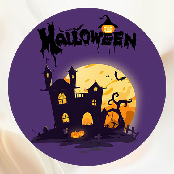 Spooky Castle Moon Purple Halloween Round Backdrop - Layoris