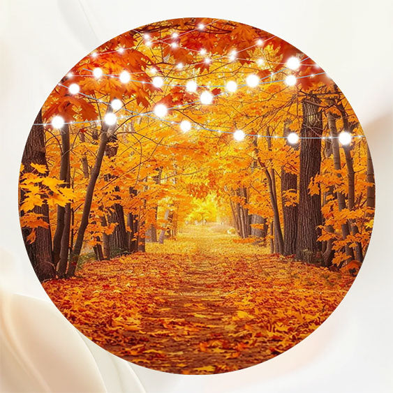 Red Maple Forest Light String Autumn Round Backdrop - Layoris