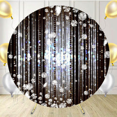 Silver Glitter Diamonds Round Black Birthday Party Backdrop - Layoris