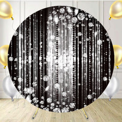 Round Silver Glitter Diamonds Black Birthday Backdrop - Layoris