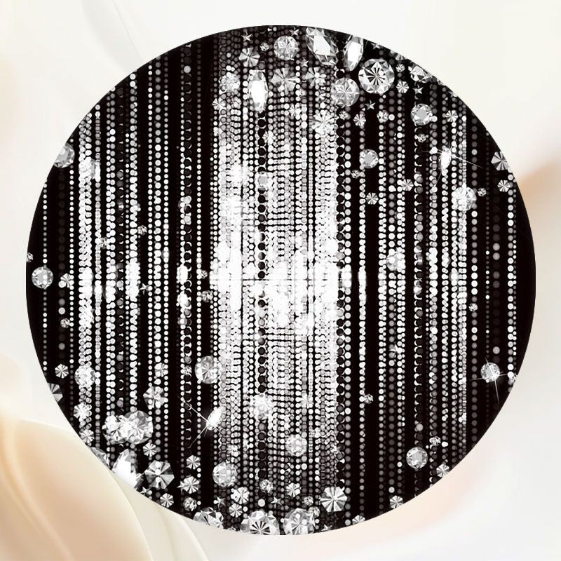 Round Silver Glitter Diamonds Black Birthday Backdrop - Layoris