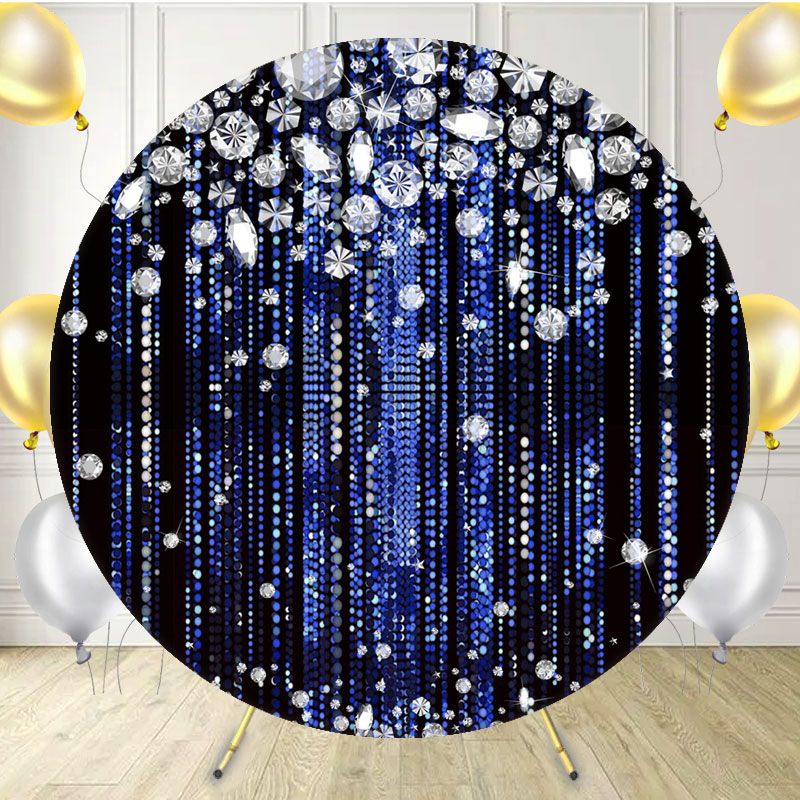 Round Blue Silver Glitter Diamond Birthday Backdrop - Layoris