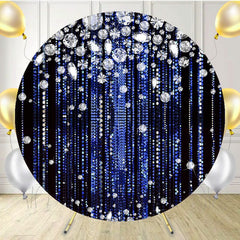 Round Blue Silver Glitter Diamond Birthday Backdrop - Layoris