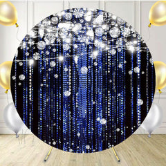 Round Silver Glitter Diamond Blue Birthday Backdrop - Layoris