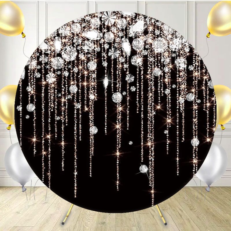 Round Sparkling Diamond Black Birthday Backdrop - Layoris