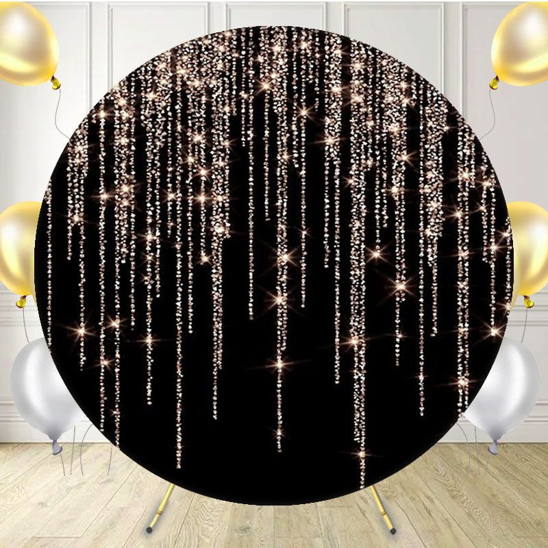 Round Sparkling Diamond Curtain Black Birthday Backdrop - Layoris