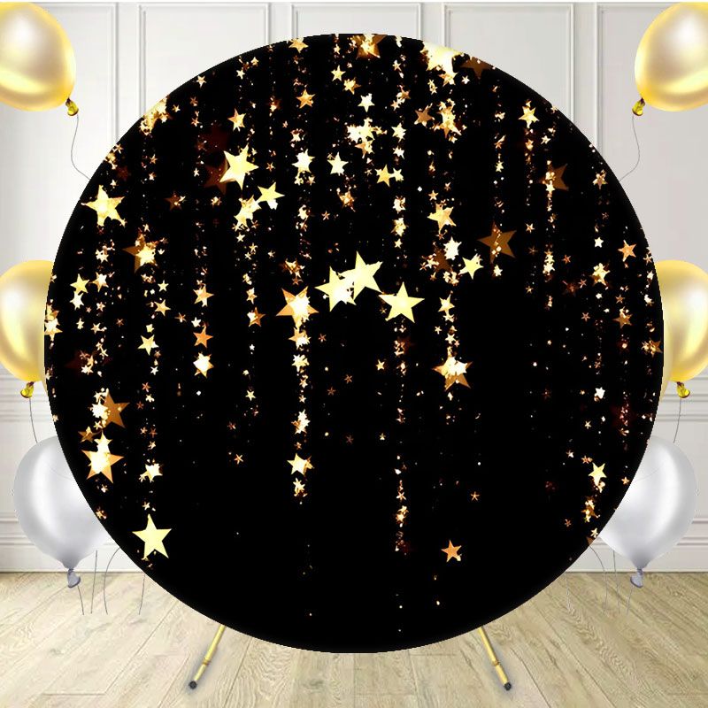 Round Shining Golden Stars Birthday Backdrop - Layoris