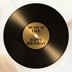 Black Gold Vinyl Record Musical Round Birthday Backdrop - Layoris