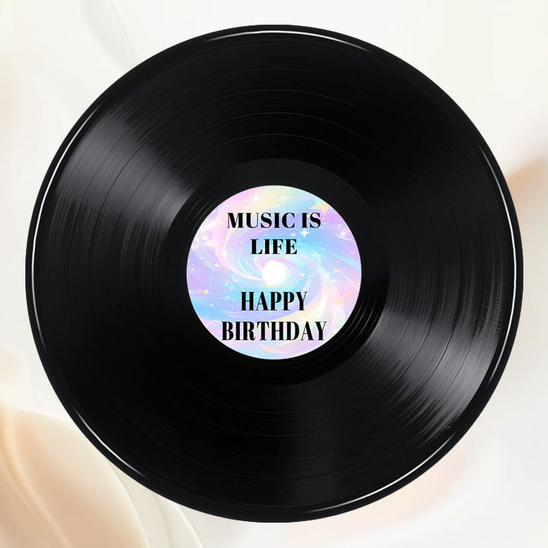 Vinyl Record Music Is Life Round Happy Birthday Backdrop - Layoris